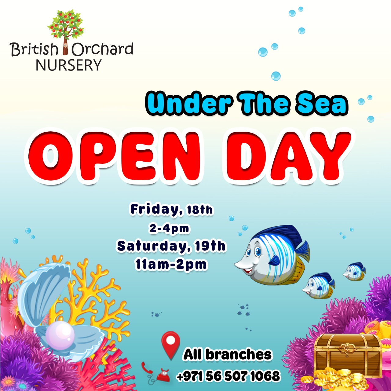 Dive into the best preschool experience with our ‘Under the Sea’ themed OPEN DAY on 18th & 19th February in all BON Branches 🌊 🐬