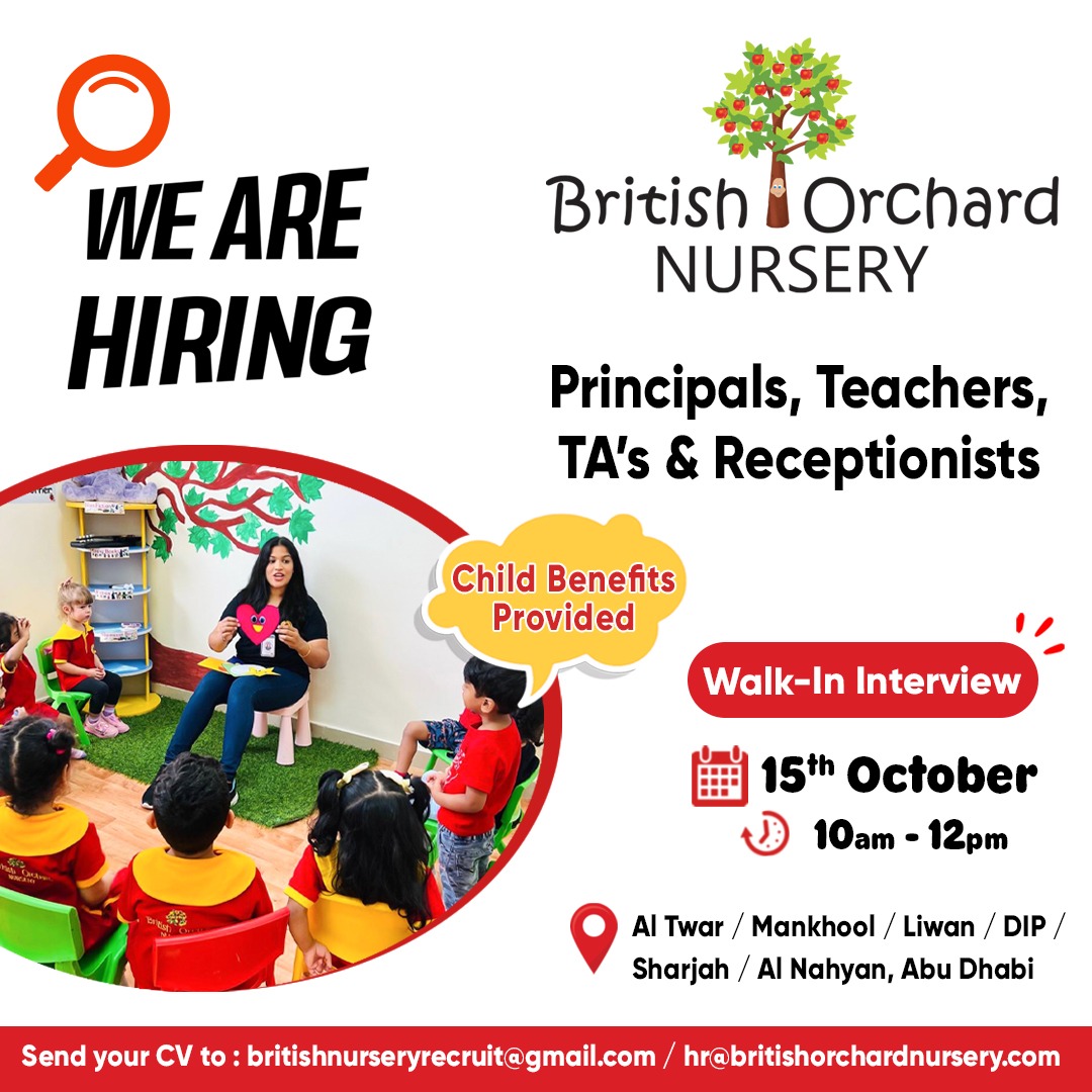Become a part of the fun team of Dubai Nursery. We are Hiring 🍎
